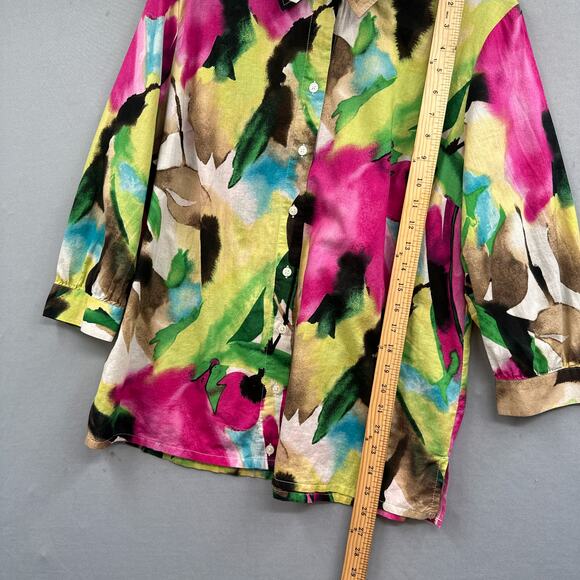 Dana Buchman Top M Watercolor Floral Bold Button Down Resort Travel Boho Beachy - Picture 13 of 15